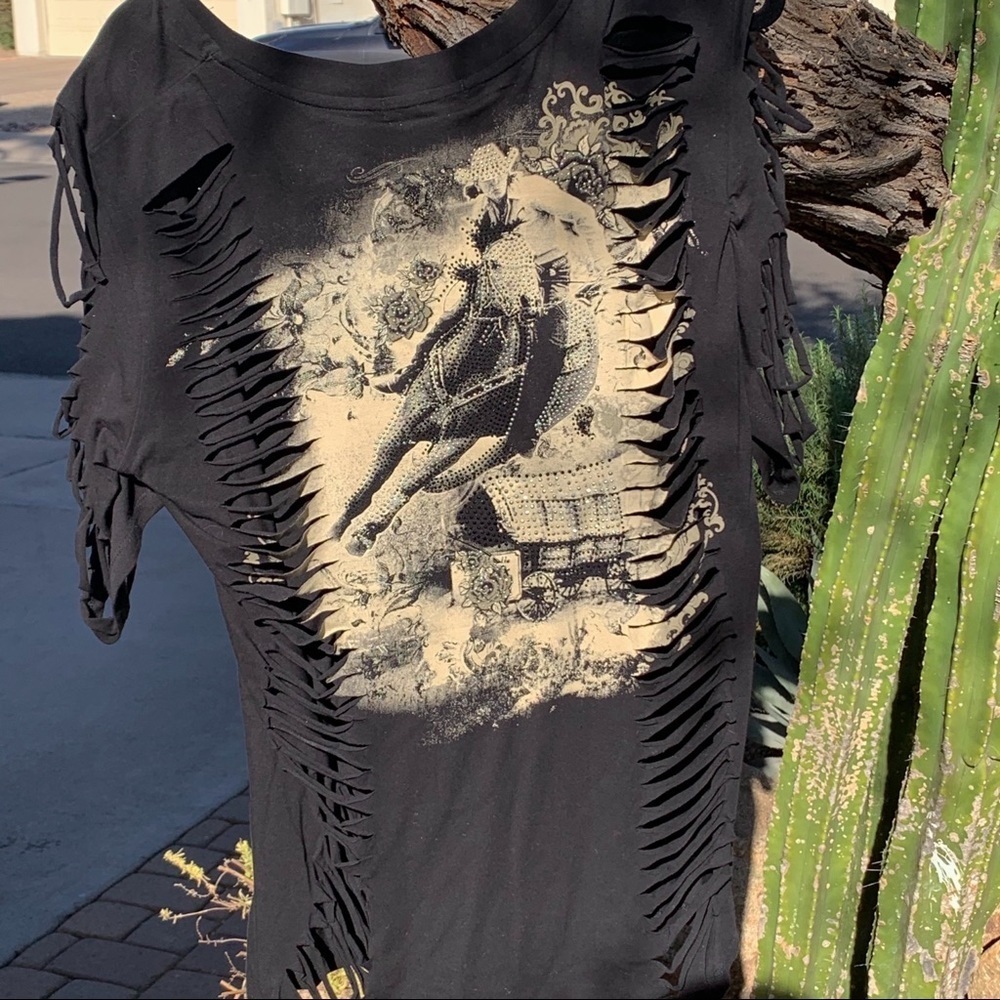 LA Bus Stop Bling Roper Cowgirl Shred Plus NWT Top - Picture 12 of 12
